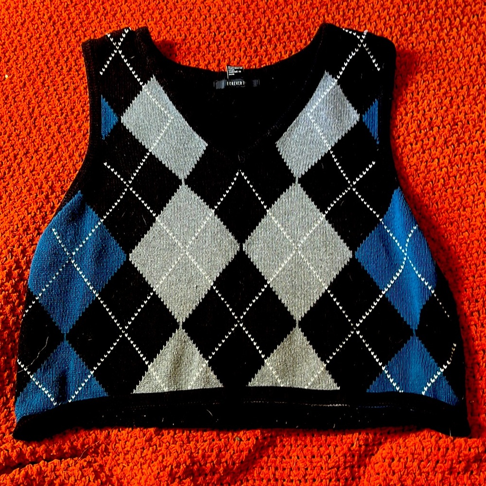 Blue, grey and black vest